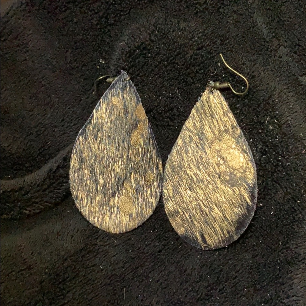 Black & Gold Hair on Hide Leather Earrings